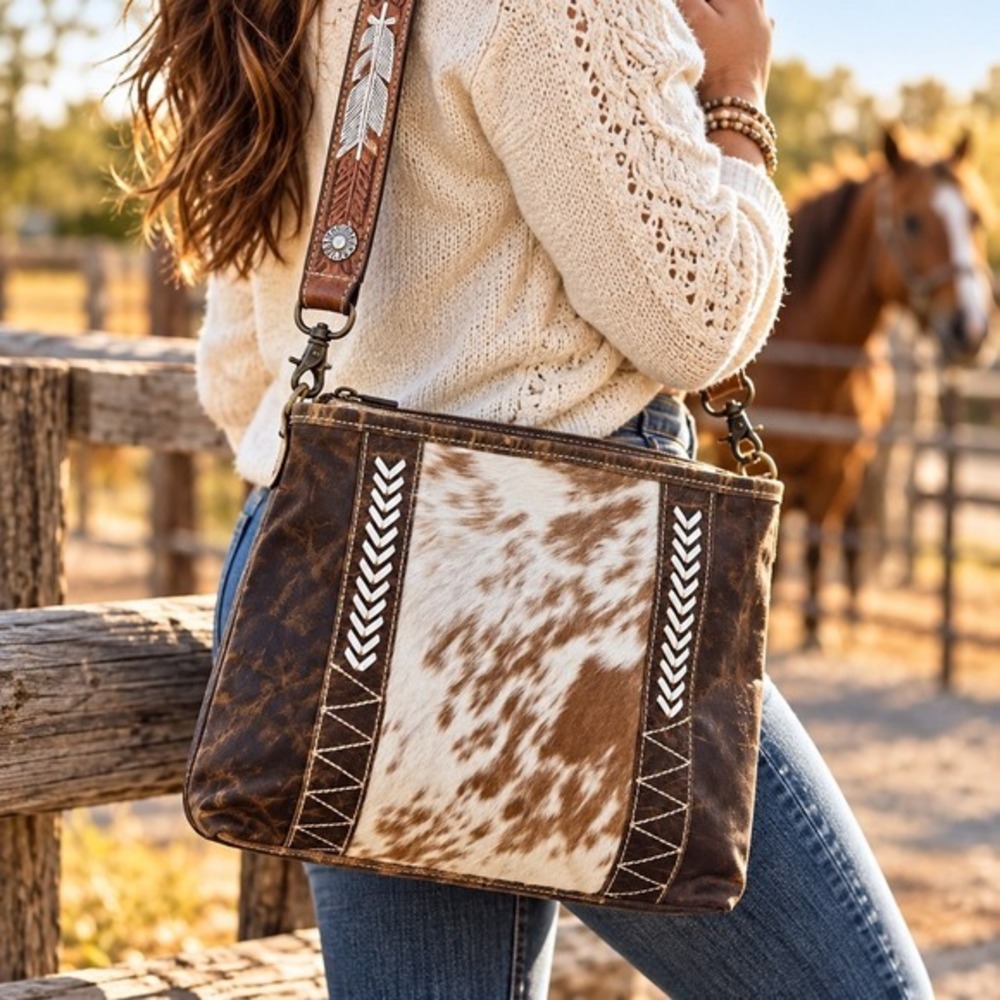 Myra Bag Crossbody Large Shoulder Bag Hair on Cowhide Leather Cowgirl Western